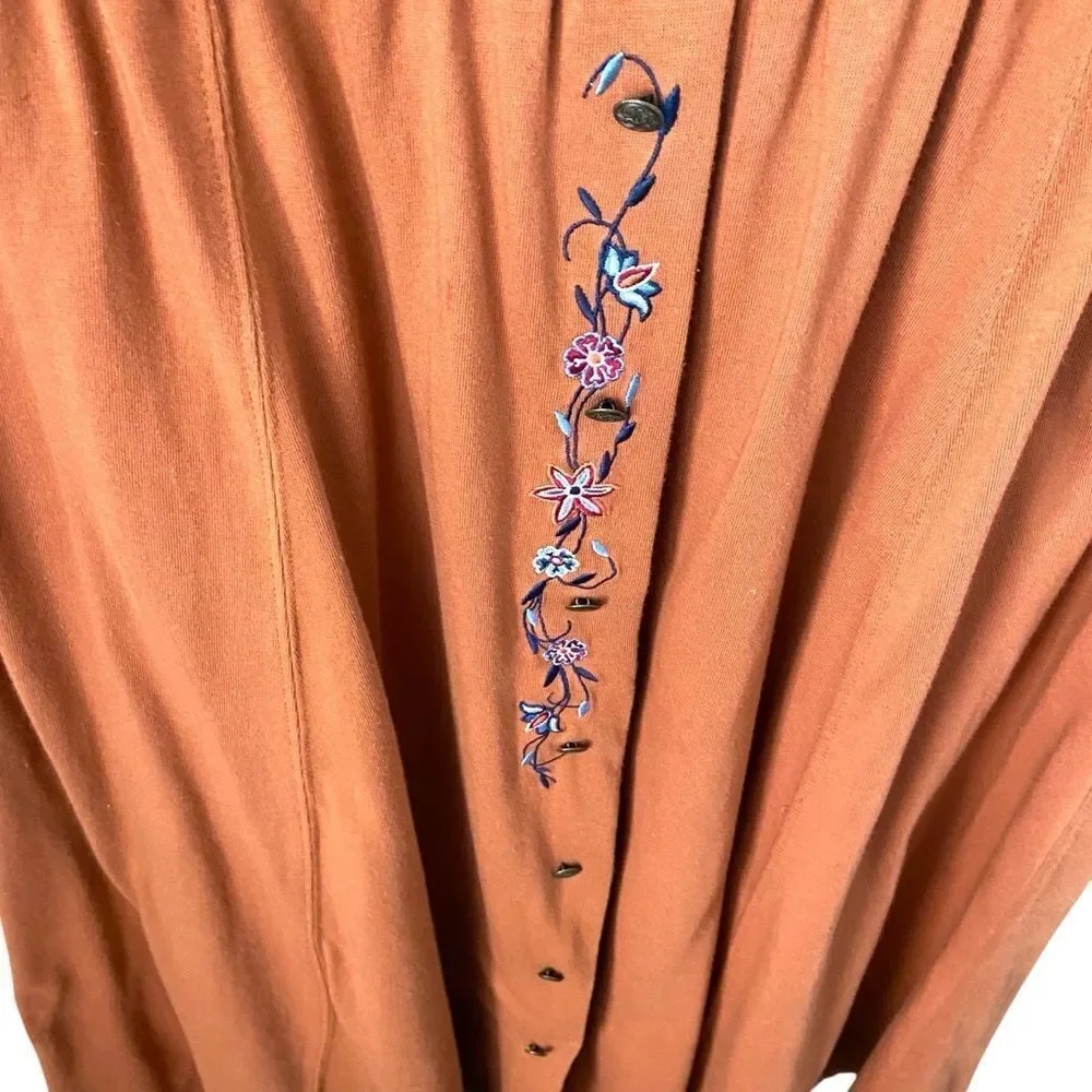Vintage White Stag Embroidered Button-Down Skirt in Rust Color Size Medium